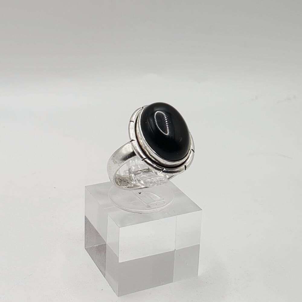 Vintage 925 Sterling Silver Oval Shape Black Onyx Stone Ring Size 6.5